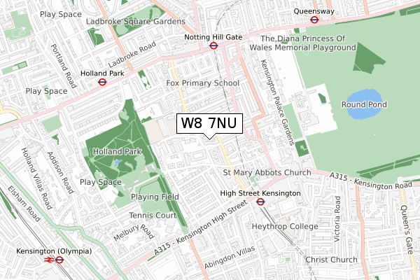 W8 7NU map - small scale - OS Open Zoomstack (Ordnance Survey)