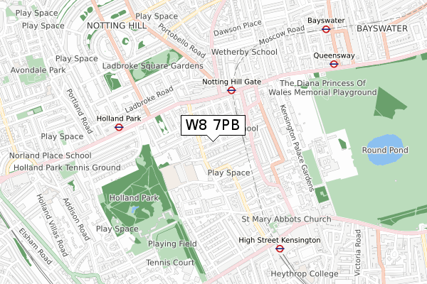 W8 7PB map - small scale - OS Open Zoomstack (Ordnance Survey)