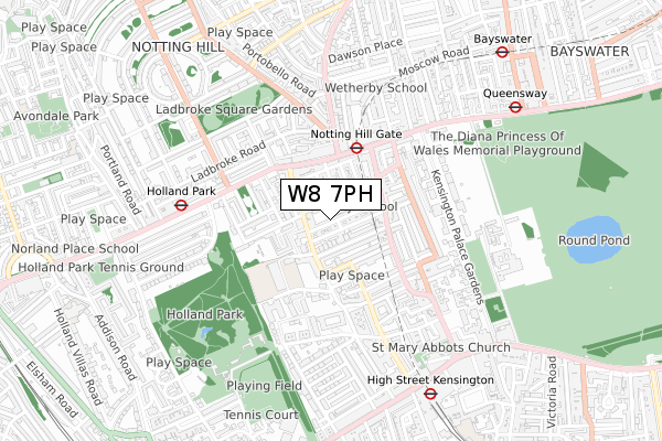 W8 7PH map - small scale - OS Open Zoomstack (Ordnance Survey)