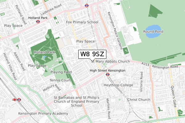 W8 9SZ map - small scale - OS Open Zoomstack (Ordnance Survey)