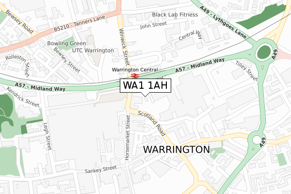 WA1 1AH map - large scale - OS Open Zoomstack (Ordnance Survey)