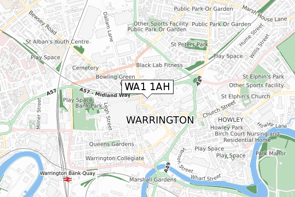 WA1 1AH map - small scale - OS Open Zoomstack (Ordnance Survey)