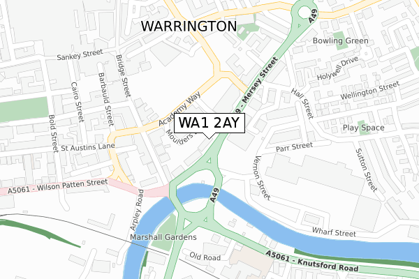 WA1 2AY map - large scale - OS Open Zoomstack (Ordnance Survey)