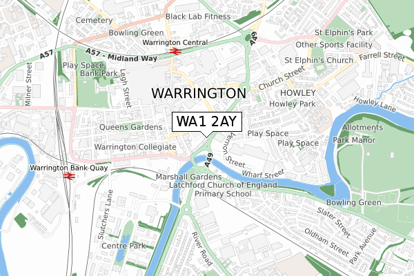 WA1 2AY map - small scale - OS Open Zoomstack (Ordnance Survey)