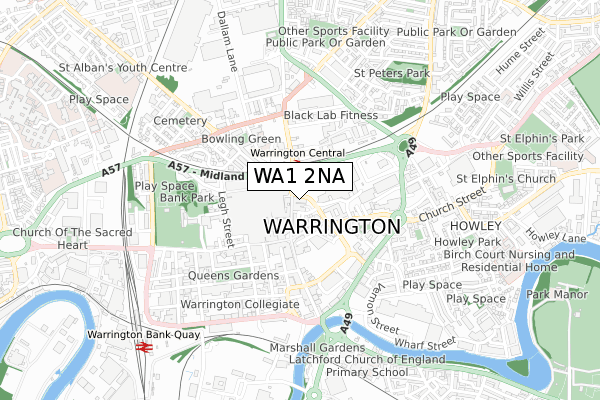 WA1 2NA map - small scale - OS Open Zoomstack (Ordnance Survey)
