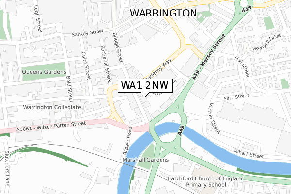 WA1 2NW map - large scale - OS Open Zoomstack (Ordnance Survey)