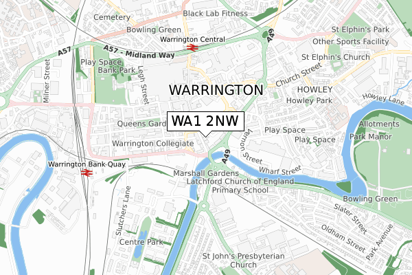 WA1 2NW map - small scale - OS Open Zoomstack (Ordnance Survey)