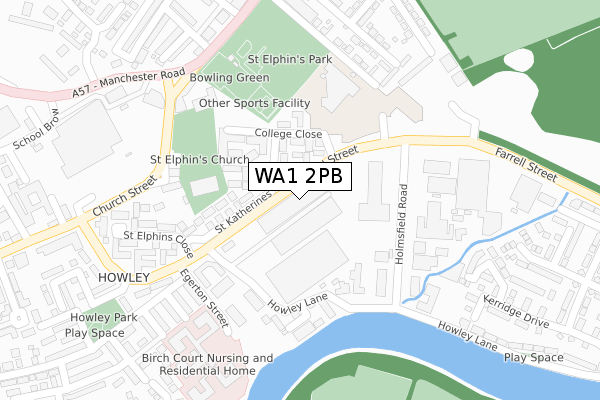 WA1 2PB map - large scale - OS Open Zoomstack (Ordnance Survey)