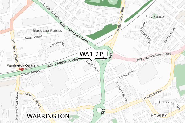WA1 2PJ map - large scale - OS Open Zoomstack (Ordnance Survey)