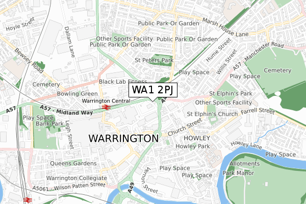 WA1 2PJ map - small scale - OS Open Zoomstack (Ordnance Survey)