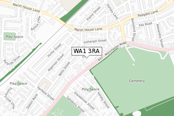 WA1 3RA map - large scale - OS Open Zoomstack (Ordnance Survey)