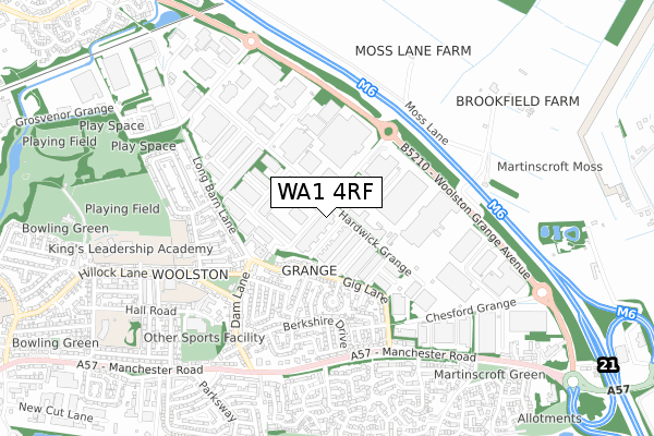 WA1 4RF map - small scale - OS Open Zoomstack (Ordnance Survey)