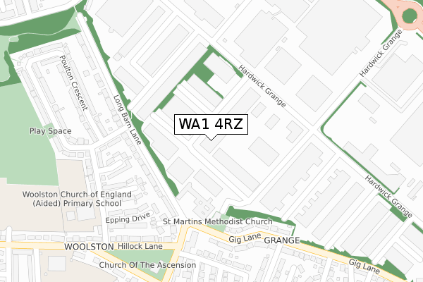 WA1 4RZ map - large scale - OS Open Zoomstack (Ordnance Survey)