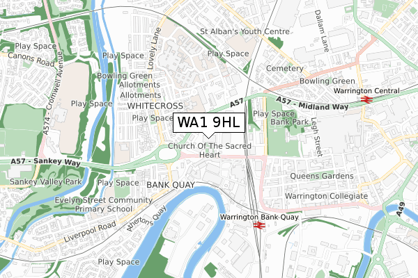 WA1 9HL map - small scale - OS Open Zoomstack (Ordnance Survey)