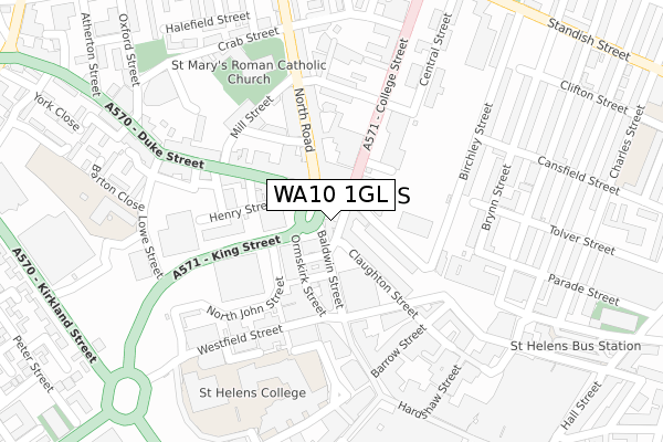 WA10 1GL map - large scale - OS Open Zoomstack (Ordnance Survey)