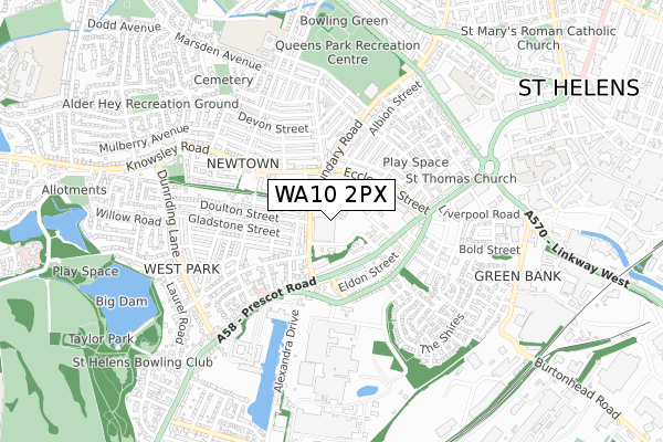 WA10 2PX map - small scale - OS Open Zoomstack (Ordnance Survey)