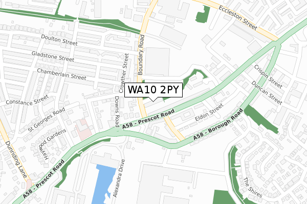 WA10 2PY map - large scale - OS Open Zoomstack (Ordnance Survey)