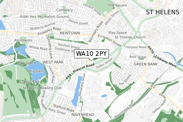 WA10 2PY map - small scale - OS Open Zoomstack (Ordnance Survey)