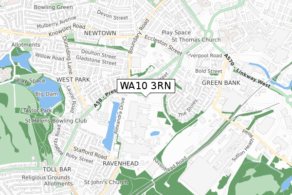 WA10 3RN map - small scale - OS Open Zoomstack (Ordnance Survey)