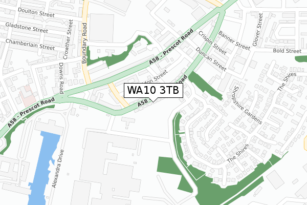 WA10 3TB map - large scale - OS Open Zoomstack (Ordnance Survey)