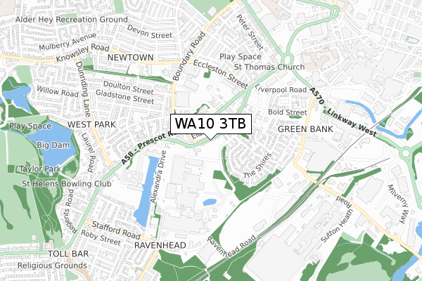 WA10 3TB map - small scale - OS Open Zoomstack (Ordnance Survey)