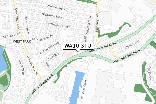 WA10 3TU map - large scale - OS Open Zoomstack (Ordnance Survey)