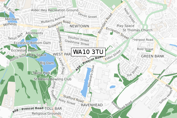 WA10 3TU map - small scale - OS Open Zoomstack (Ordnance Survey)