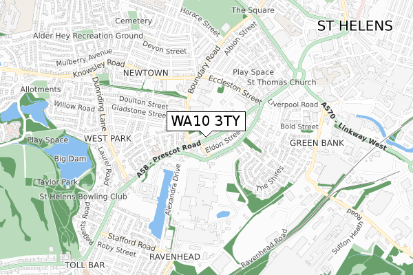 WA10 3TY map - small scale - OS Open Zoomstack (Ordnance Survey)