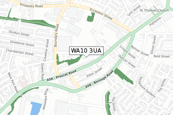 WA10 3UA map - large scale - OS Open Zoomstack (Ordnance Survey)