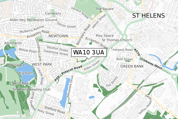 WA10 3UA map - small scale - OS Open Zoomstack (Ordnance Survey)