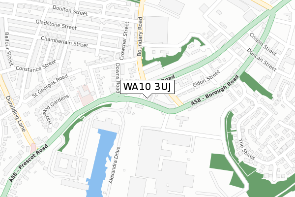 WA10 3UJ map - large scale - OS Open Zoomstack (Ordnance Survey)
