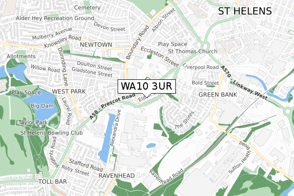 WA10 3UR map - small scale - OS Open Zoomstack (Ordnance Survey)