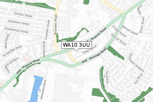 WA10 3UU map - large scale - OS Open Zoomstack (Ordnance Survey)