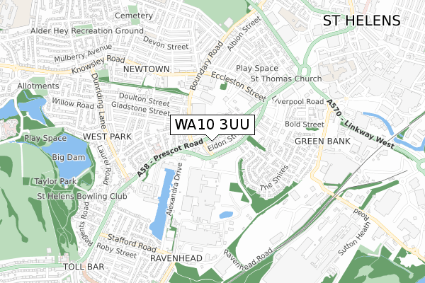 WA10 3UU map - small scale - OS Open Zoomstack (Ordnance Survey)