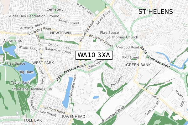 WA10 3XA map - small scale - OS Open Zoomstack (Ordnance Survey)