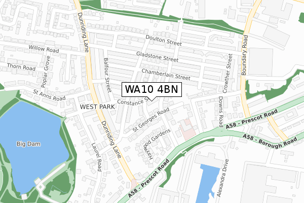 WA10 4BN map - large scale - OS Open Zoomstack (Ordnance Survey)