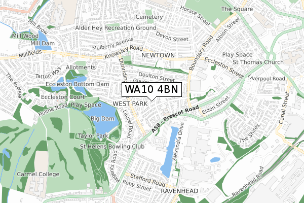 WA10 4BN map - small scale - OS Open Zoomstack (Ordnance Survey)