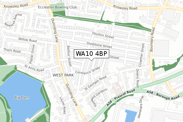 WA10 4BP map - large scale - OS Open Zoomstack (Ordnance Survey)