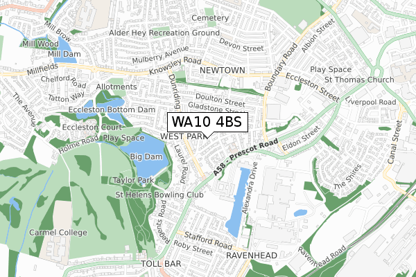 WA10 4BS map - small scale - OS Open Zoomstack (Ordnance Survey)