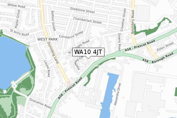 WA10 4JT map - large scale - OS Open Zoomstack (Ordnance Survey)