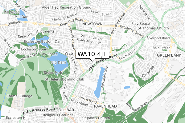 WA10 4JT map - small scale - OS Open Zoomstack (Ordnance Survey)