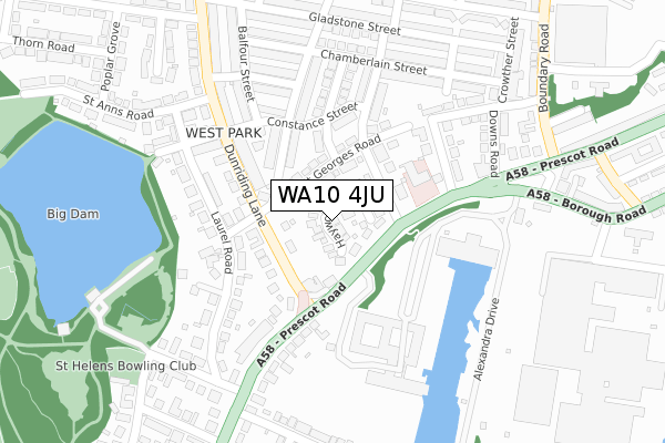 WA10 4JU map - large scale - OS Open Zoomstack (Ordnance Survey)