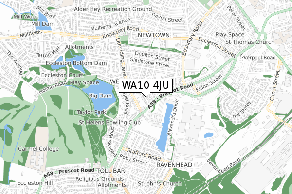 WA10 4JU map - small scale - OS Open Zoomstack (Ordnance Survey)