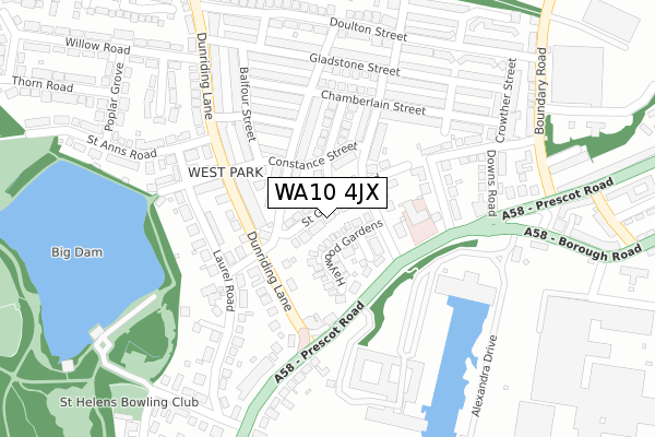 WA10 4JX map - large scale - OS Open Zoomstack (Ordnance Survey)