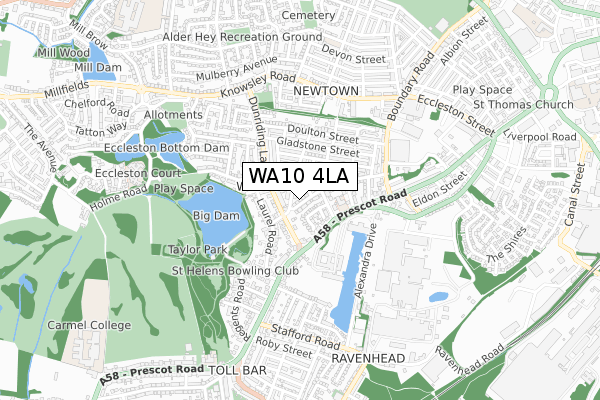 WA10 4LA map - small scale - OS Open Zoomstack (Ordnance Survey)