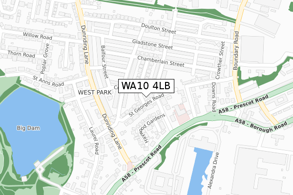 WA10 4LB map - large scale - OS Open Zoomstack (Ordnance Survey)