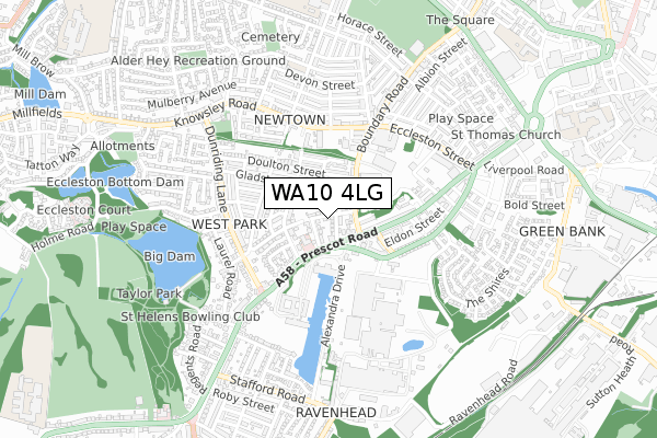 WA10 4LG map - small scale - OS Open Zoomstack (Ordnance Survey)
