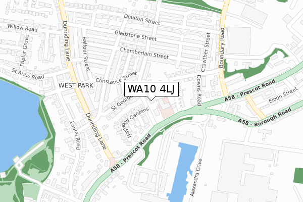 WA10 4LJ map - large scale - OS Open Zoomstack (Ordnance Survey)