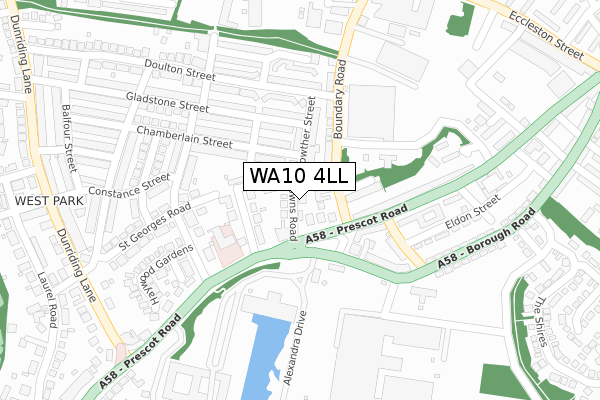 WA10 4LL map - large scale - OS Open Zoomstack (Ordnance Survey)