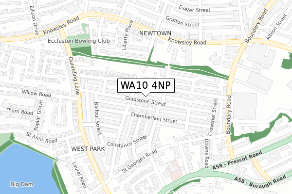 WA10 4NP map - large scale - OS Open Zoomstack (Ordnance Survey)